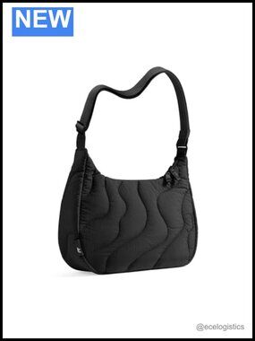 Nylon Quilted Puffer Sling Crossbody Bag for Women, Crescent Hobo Handbag,